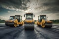 Group of compactors and heavy rollers at asphalt pavement works Royalty Free Stock Photo