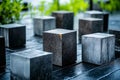A group of concrete blocks sitting on top of a wooden table Royalty Free Stock Photo