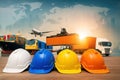Group of construction workers are wearing hard hats Royalty Free Stock Photo