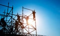 construction workers working on scaffolding Royalty Free Stock Photo