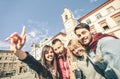 Group of cool multiculture tourists friends taking selfie Royalty Free Stock Photo