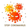 Group of coronavirus cartoon emoji characters isolated on white background