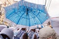 Group of costumed members of the Filhos de Gandhy carnival group during the Dois de Julho