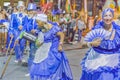 Group of costumed seniors marching at carnival of Uruguay