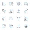 Group counseling linear icons set. Empathy, Support, Communication, Trust, Confidentiality, Synergy, Growth line vector