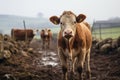 a group of cows standing in a muddy field Royalty Free Stock Photo