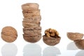Group of cracked walnuts isolated on white Royalty Free Stock Photo