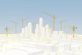 Group of cranes in low poly city