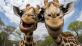 A group of crazy happy Giraffes taking selfies Royalty Free Stock Photo