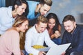 Group of creative young Friends Hanging Social Media Concept. People Together Discussing Creative Project During Work Royalty Free Stock Photo