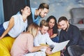 Group of creative young Friends Hanging Social Media Concept. People Together Discussing Creative Project During Work Royalty Free Stock Photo