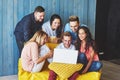 Group of creative young Friends Hanging Social Media Concept. People Together Discussing Creative Project During Work Royalty Free Stock Photo