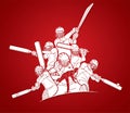 Group of Cricket players action cartoon sport graphic vector.