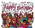 Group of crowd of diversity of people celebrate birthday party together. Cartoon drawing on white background Royalty Free Stock Photo