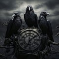 a group of crows sitting on a clock