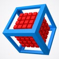 Group of cubes, in cubic frame. 3d style vector illustration