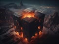 A group of cubes sitting on top of a table an nuclear art casting a flame spell. AI generated