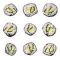 Group of cucumber sushi maki isolated on white background Royalty Free Stock Photo