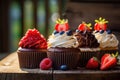 a group of cupcakes with berries