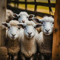 A group of curious sheep looking at the camera