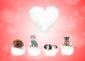 Group of cute animals on love clouds
