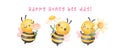 Group of cute baby honey bees with flower watercolor banner cartoon character hand painting illustration vector. Happy Honey bee Royalty Free Stock Photo