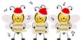 Group of cute bees chorus singing Christmas songs