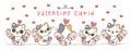 Group of cute calico kitten cat Valentine cupid, Happy Valentine banner cartoon animal character doodle vector Royalty Free Stock Photo
