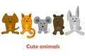 Group of cute cartoon domestic and wild animals. Royalty Free Stock Photo