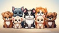 Group of cute cats and dogs in cartoon style. Vector illustration Royalty Free Stock Photo