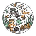 a group of cute cats having fun in the sea Royalty Free Stock Photo