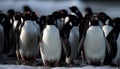 Group of cute Gentoo penguins waddling in the snowy Arctic generated by AI
