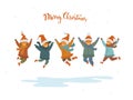 Group of cute happy children, boys and girls jumping for joy for christmas, isolated vector illustration