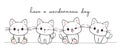 Group of cute happy smile kitten cat sitting cartoon doodle hand drawing banner vector Royalty Free Stock Photo