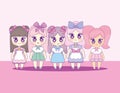 Group of cute kawaii girls characters