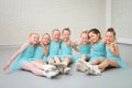 Group of cute little ballet dancers having fun at dance school class. Royalty Free Stock Photo