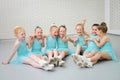 Group of cute little ballet dancers having fun at dance school class. Royalty Free Stock Photo