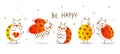 Group of cute little ladybugs isolated on white background - cartoon border for funny design