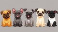 group of cute little puppies of different breeds on a gray background. flat illustration. Puppy Day