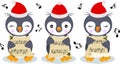 Group of cute penguins chorus singing Christmas songs