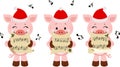 Group of cute pigs chorus singing Christmas songs