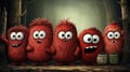 A group of cute red monsters with eyes and mouths, AI Royalty Free Stock Photo