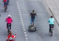 Group of cyclist women at active sport cycling city festival race aerial view