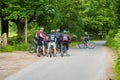 A group of cyclists on a track near to Warton in North Lancashire Royalty Free Stock Photo