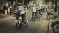 Group of cyclo drivers driving on the stress, Hoi An ancient town Vietnam