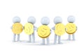Group of 3d people with gold shiny coins. . Contains clipping path Royalty Free Stock Photo