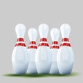 Group Of 3D Realistic Bowling Pins Skittles With Red Stripes Royalty Free Stock Photo