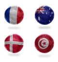 Group D. realistic football balls with national flags of france, australia , denmark, tunisia, ,soccer teams