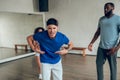 Group of dancers performing a common choreography Royalty Free Stock Photo