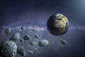 Group of dangerous asteroids flying to planet Earth Royalty Free Stock Photo